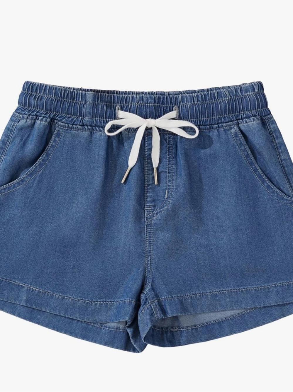 Women's Elastic Waist Denim Shorts with Drawstring - Blue - Picture 1 of 2